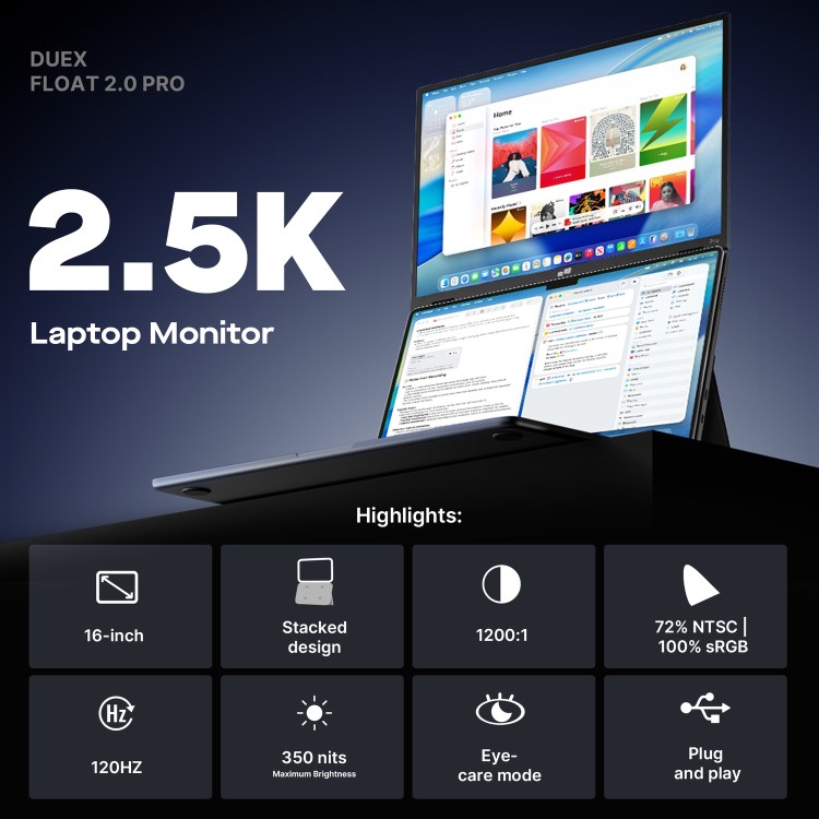 Mobile Pixels Duex Float 2 Pro 16" WQXGA 120Hz USB-C Gaming Portable Monitor