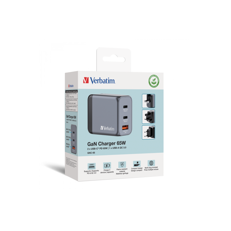 Verbatim 3-Port GaN 65W Laptop Charger