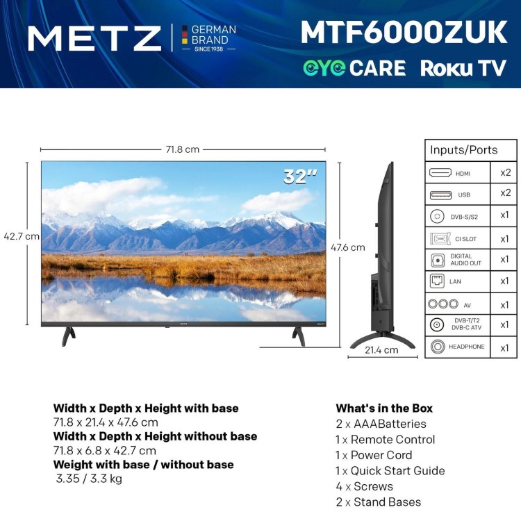 Metz 32MTF6000ZUK 32" 2K DLED Smart TV - Black