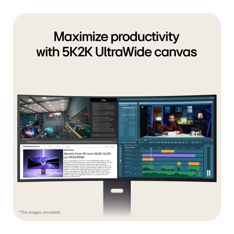 LG UltraGear 39GX950B evo GX9 39" OLED 5K2K 165Hz USB-C Height-Adjustable Curved Gaming Monitor