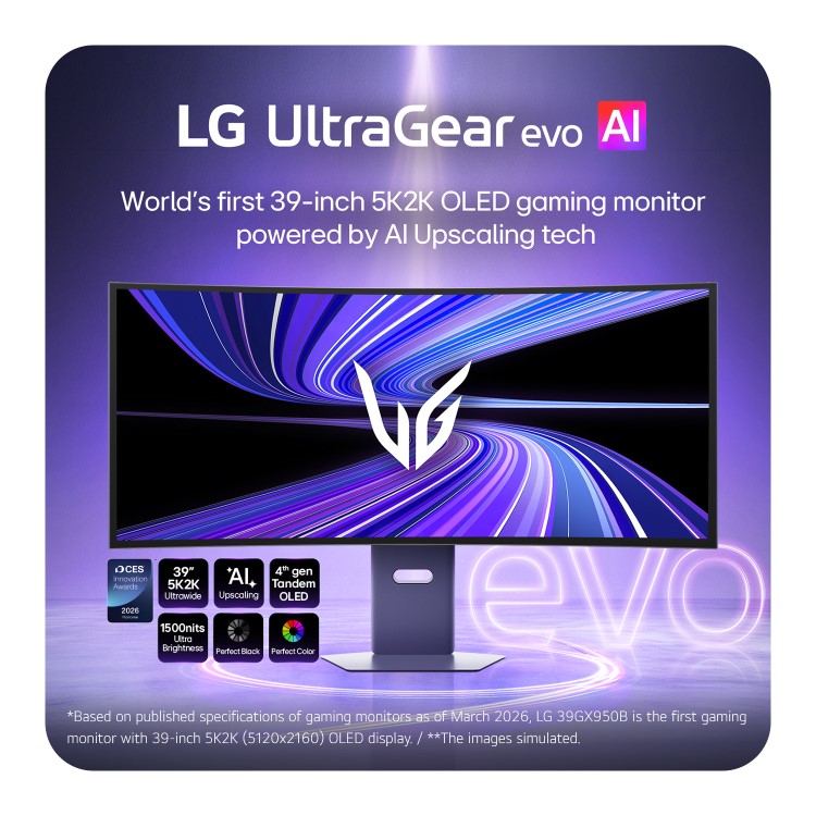 LG UltraGear 39GX950B evo GX9 39" OLED 5K2K 165Hz USB-C Height-Adjustable Curved Gaming Monitor