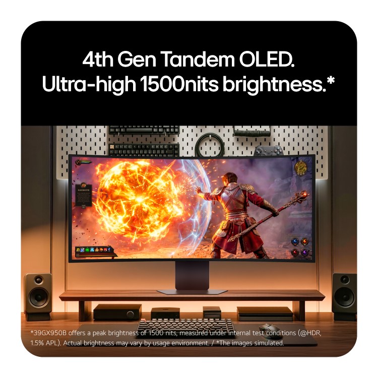 LG UltraGear 39GX950B evo GX9 39" OLED 5K2K 165Hz USB-C Height-Adjustable Curved Gaming Monitor
