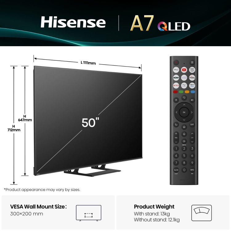 Hisense A7QTUK 50 inch Smart 4K Ultra HD QLED TV