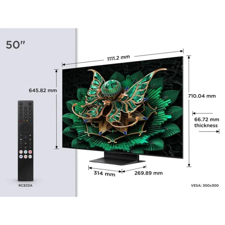 TCL 50C7K-UK 50 Inch QD-Mini LED 4K Google TV – 144Hz Gaming Dolby Vision & Dolby Atmos