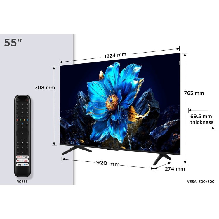 TCL 55P7K-UK 55" 4K QLED  – HDR10+ Dolby Vision Game Master Smart Google TV