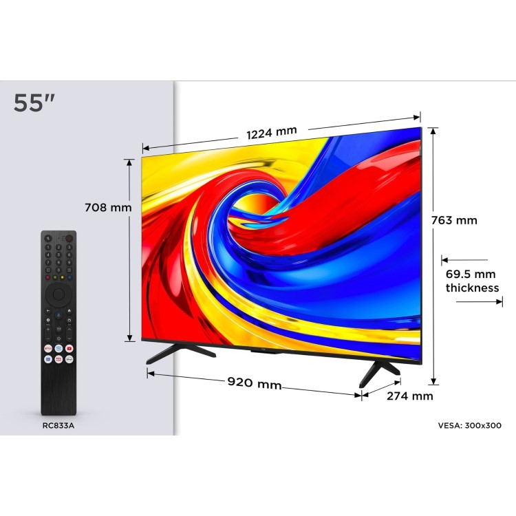 TCL 55P7L-UK 55 Inch QLED 4K Google TV – Dolby Vision Dolby Atmos & Game Master Gaming