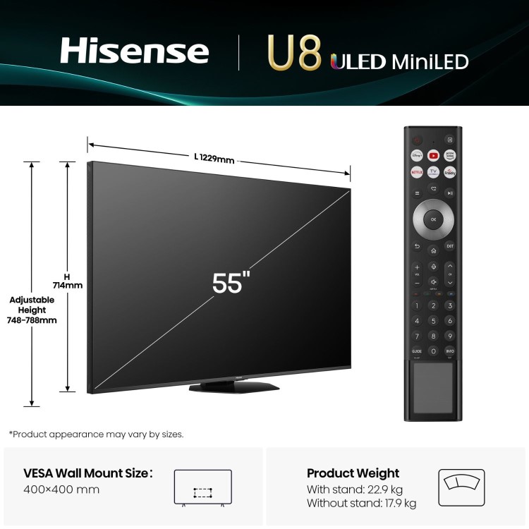 Hisense 55U8QTUK 55 Inch Smart 4K Ultra HD TV