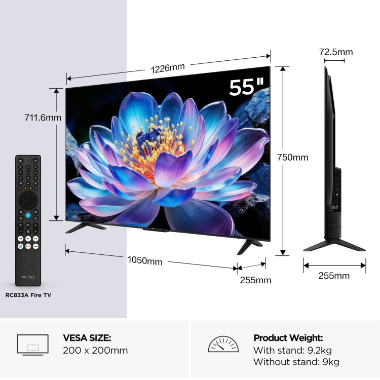 TCL 55V6D-UK 55 Inch 4K UHD Smart Fire TV  HDR10+ Dolby Atmos & Alexa Built-In