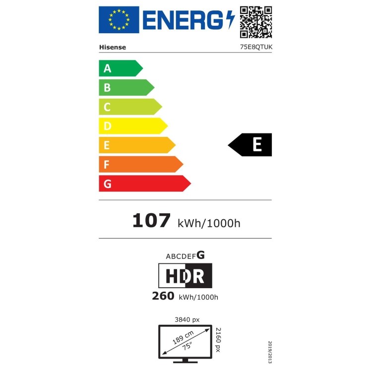 Hisense E8QTUK 75 inch Smart 4K Ultra HD Mini-LED TV