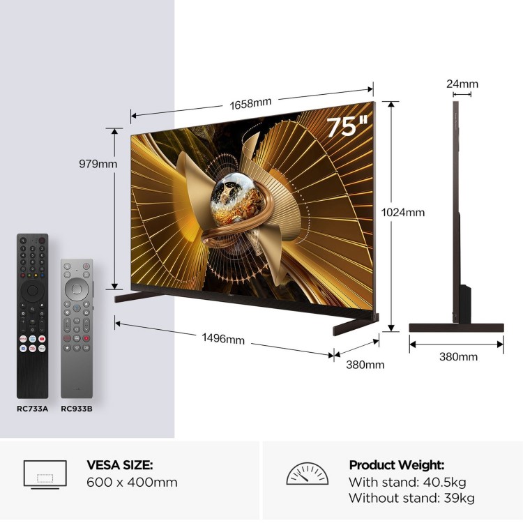 TCL 75X11L-UK 75" 4K QD-Mini LED Google TV – Ultra Bright 75 Inch QLED Mini LED Smart TV with Dolby Vision HDR & Google TV