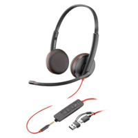 HP Poly Blackwire 3225 Stereo USB-C Headset +3.5mm Plug +USB-C/A Adapter