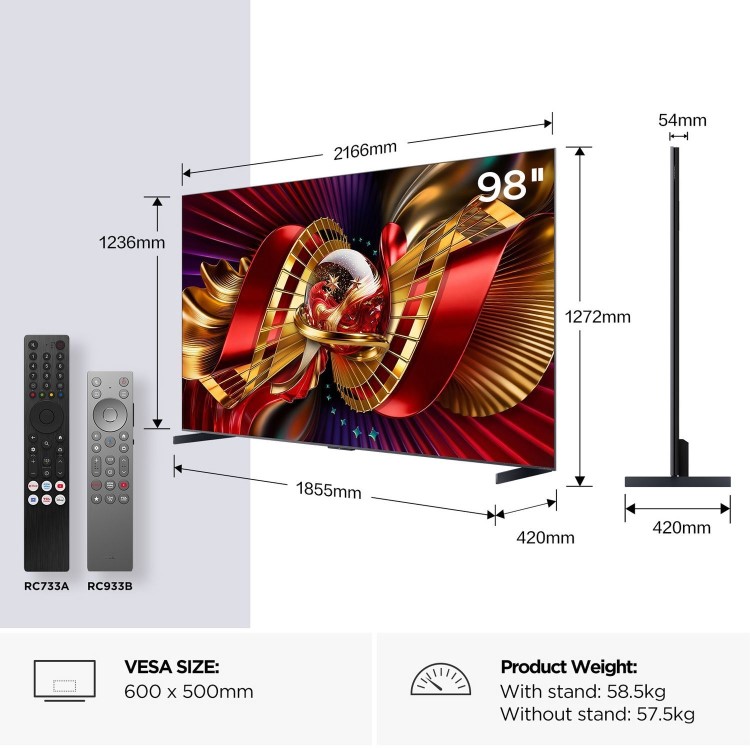 TCL 98C8L-UK 98-Inch 4K QLED Mini LED Google TV  Ultra HD HDR Smart TV with Dolby Vision IQ 144Hz Gaming & ONKYO Audio