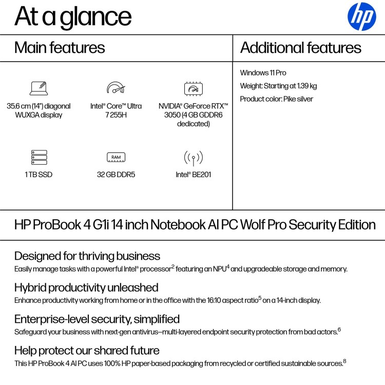 HP ProBook 4 Intel Core Ultra 7 32GB RAM 1TB SSD 14 Inch Windows 11 Pro Laptop