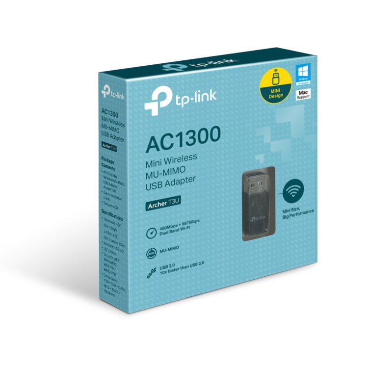 TP-Link Archer T3U AC1300 Dual Band Wireless 2.4GHz and 5GHz WiFi 5 USB 3.0 Adapter