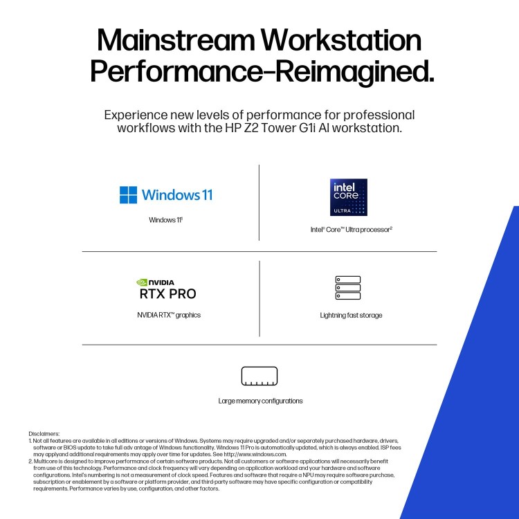 HP Z2 Tower G1i Intel Core Ultra 7 265K 32GB RAM 1TB SSD RTX 2000 Ada Windows 11 Pro Workstation PC