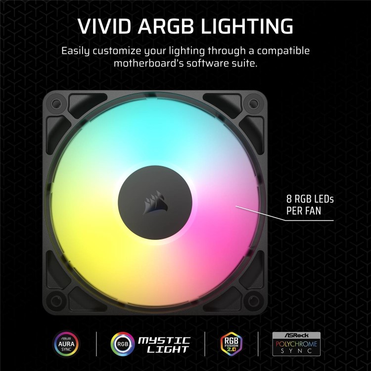 120MM FAN - CORSAIR RS120 RS ARGB PWM DAISY CHAIN 4 PIN, TRIPLE PACK, BLACK