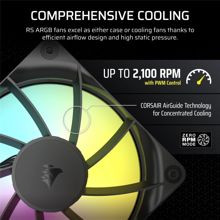 120MM FAN - CORSAIR RS120 RS ARGB PWM DAISY CHAIN 4 PIN, TRIPLE PACK, BLACK