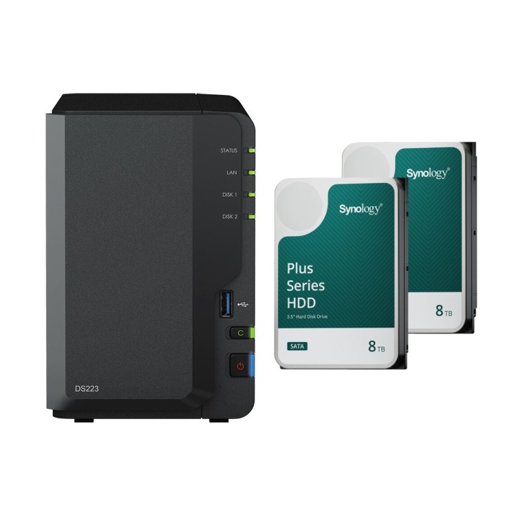 Synology DiskStation DS223 2GB RAM with 16TB Installed Storage 2 Bay SATA Desktop NAS