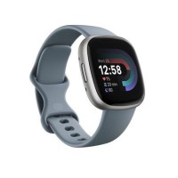 Fitbit Vers 4 Platinum Aluminium with Waterfall Blue Band Bluetooth Smartwatch