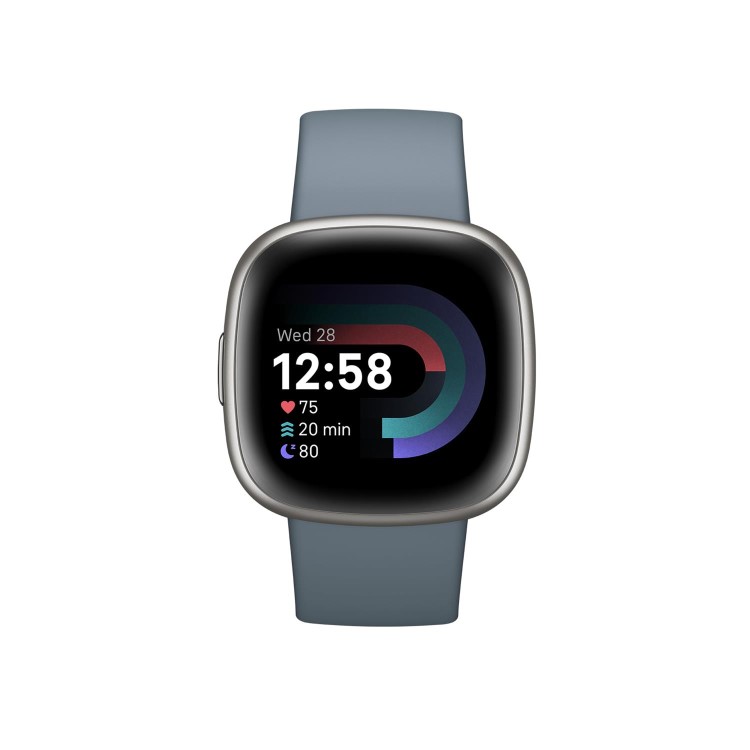 Fitbit Vers 4 Platinum Aluminium with Waterfall Blue Band Bluetooth Smartwatch