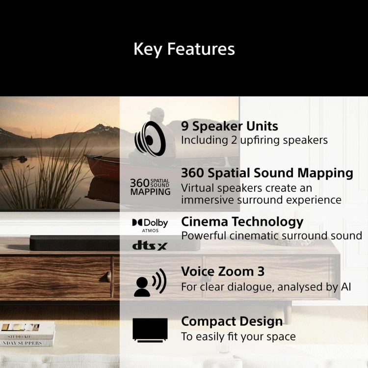 Sony HTA7100 BRAVIA Theatre Bar 7.1.2 Dolby Atmos Soundbar 8K 4K HDR eARC Bluetooth WiFi Home Cinema System