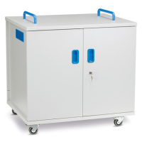 LapCabby Lyte Double Door 32 Chromebooks and Tablets up to 14? Metal Shelf Mobile Power 7 Charging Trolley