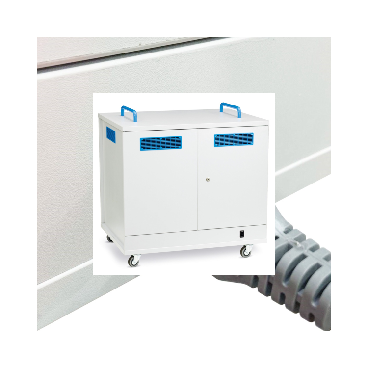 LapCabby Lyte Double Door 32 Chromebooks and Tablets up to 14? Metal Shelf Mobile Power 7 Charging Trolley