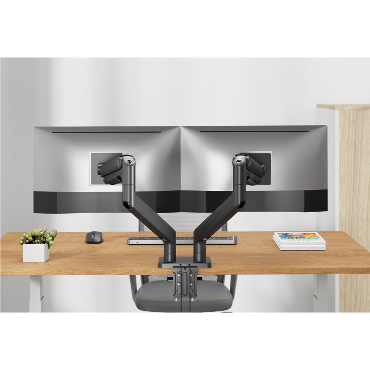 electriQ Dual Premium Monitor Arm with USB A/C Ports For Up to x2 45" Screen