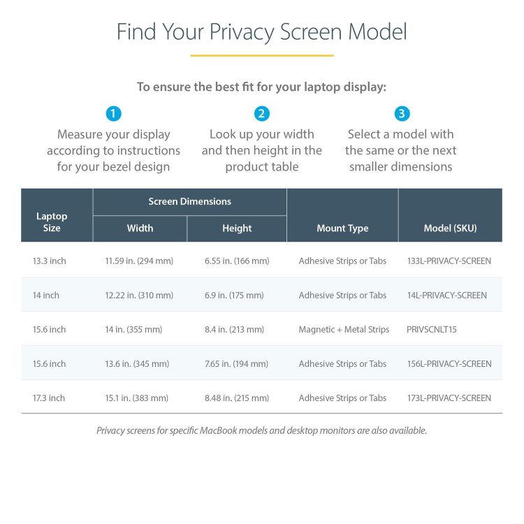 Startech Laptop Privacy Screen for 15 Inch Notebook