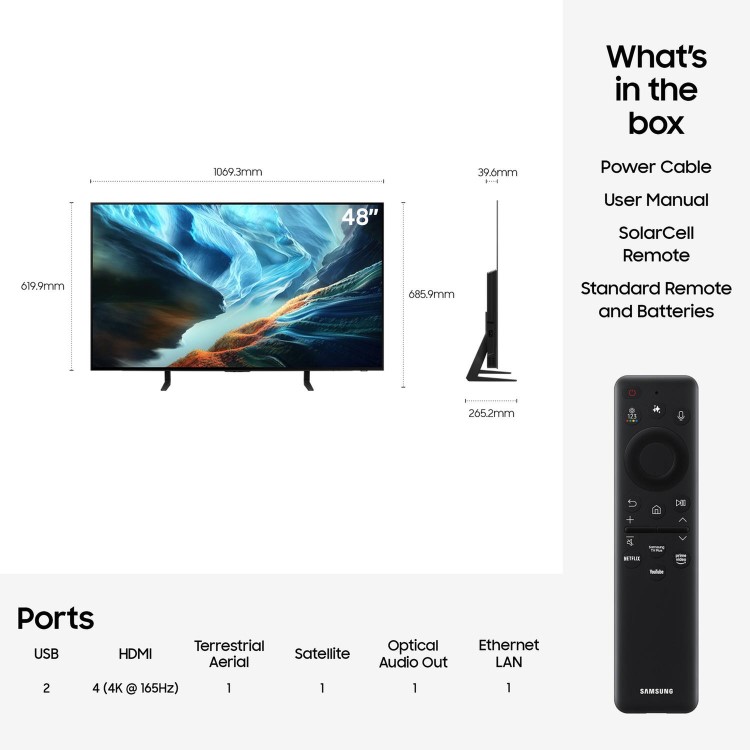 Samsung QE48S90HAEXXU 48" OLED 4K Smart TV – Samsung S90H Ultra HD HDR TV with Dolby Atmos 165Hz Gaming & Tizen OS