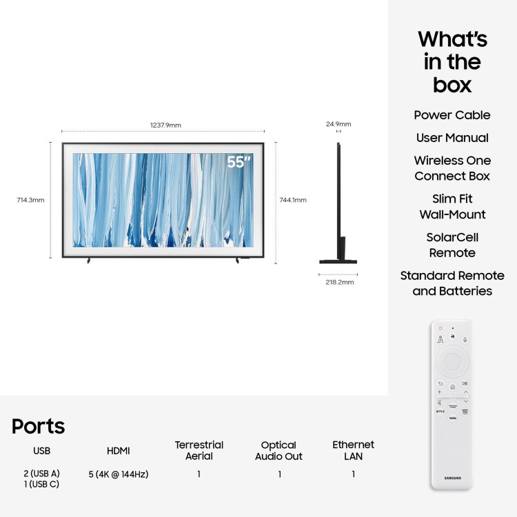 Samsung QE55LS03HWUXXU 55" The Frame QLED 4K Smart TV with Art Mode Matte Display & Dolby Atmos