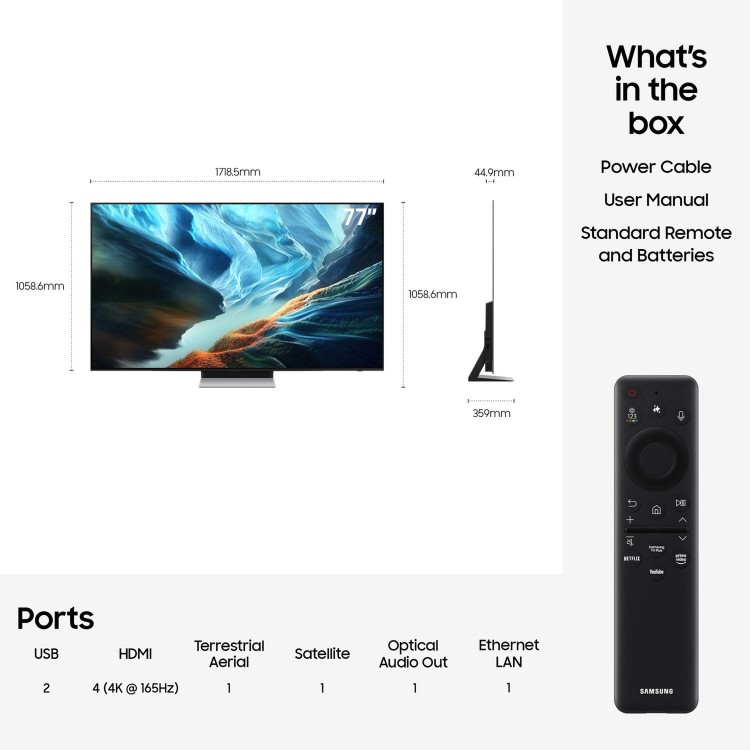 Samsung QE77S90HATXXU 77" OLED 4K Smart TV – Samsung S90H Ultra HD HDR TV with Dolby Atmos AI Upscaling & 165Hz Gaming