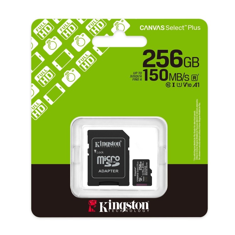 Kingston Canvas Select Plus 256GB microSDXC UHS-I Memory Card + microSD to SD adapter
