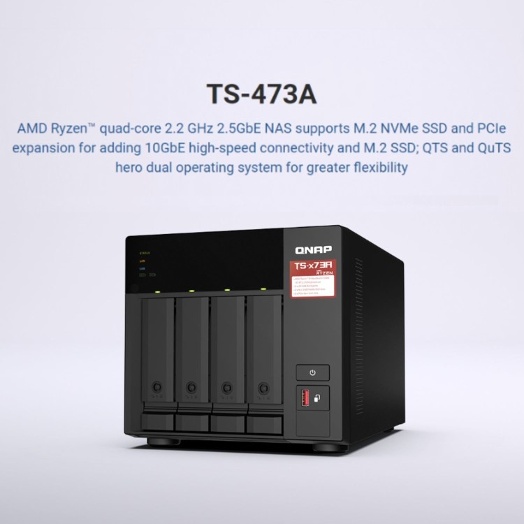 QNAP TS-473A 8GB RAM with 24TB Installed Storage 4 Bay SATA Desktop NAS Storage