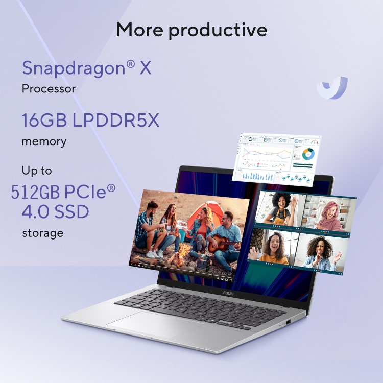 ASUS VivoBook 14 Qualcomm Snapdragon X 16GB RAM 512GB SSD 14 Inch Windows 11 Laptop