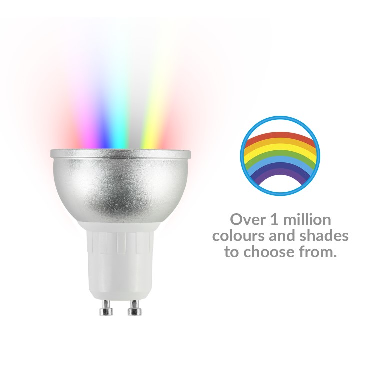 electriQ Dimmable Smart Colour WIFI LED Spotlight Bulb with GU10 fitting 58mm - Alexa & Google Home compatible
