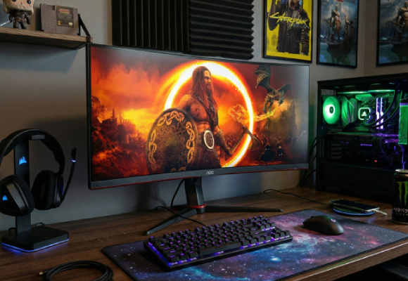 AOC AGON gaming monitor showing high action gameplay